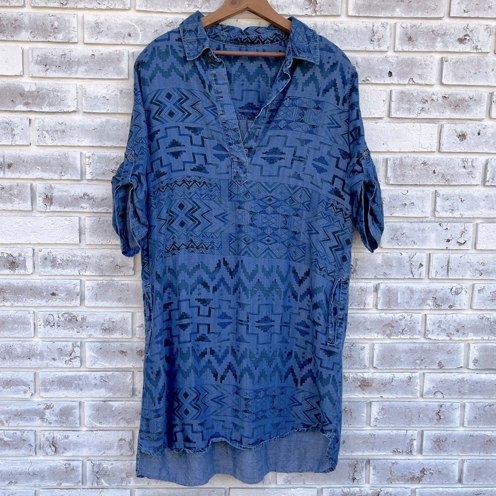 Denim t-shirt dress southwestern print vintage M/L
